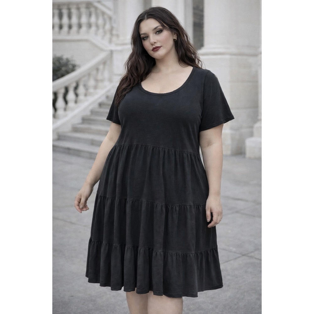 Gap‎ Womens Black Scoop Neck Tiered Ruffle Cotton Dress XXL Minimalist Everyday